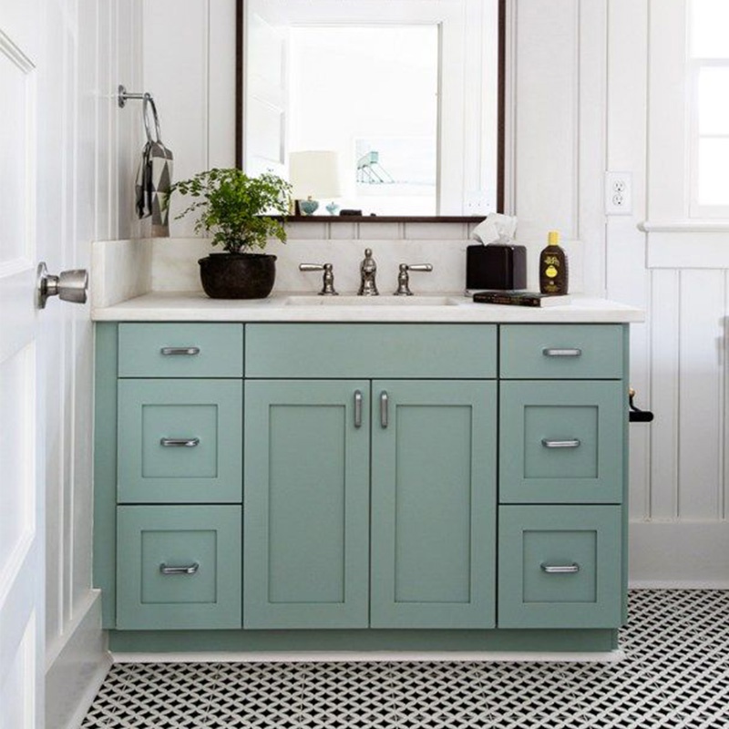 green bathroom cabinets