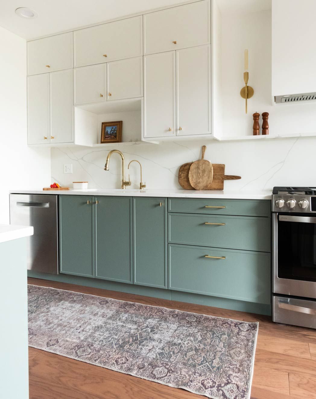 Green slim shaker kitchen cabinet