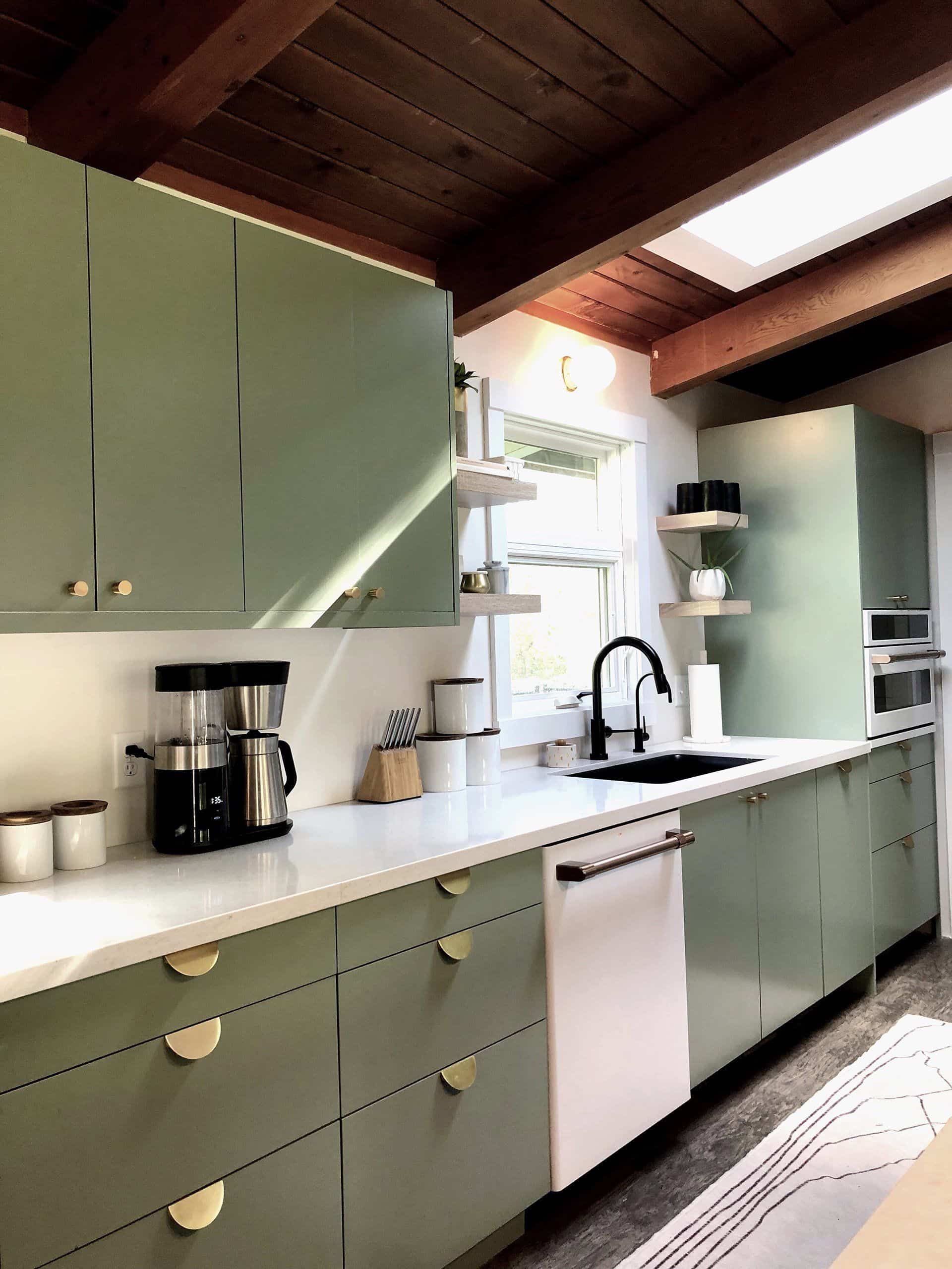 green flat kitchen cabinet