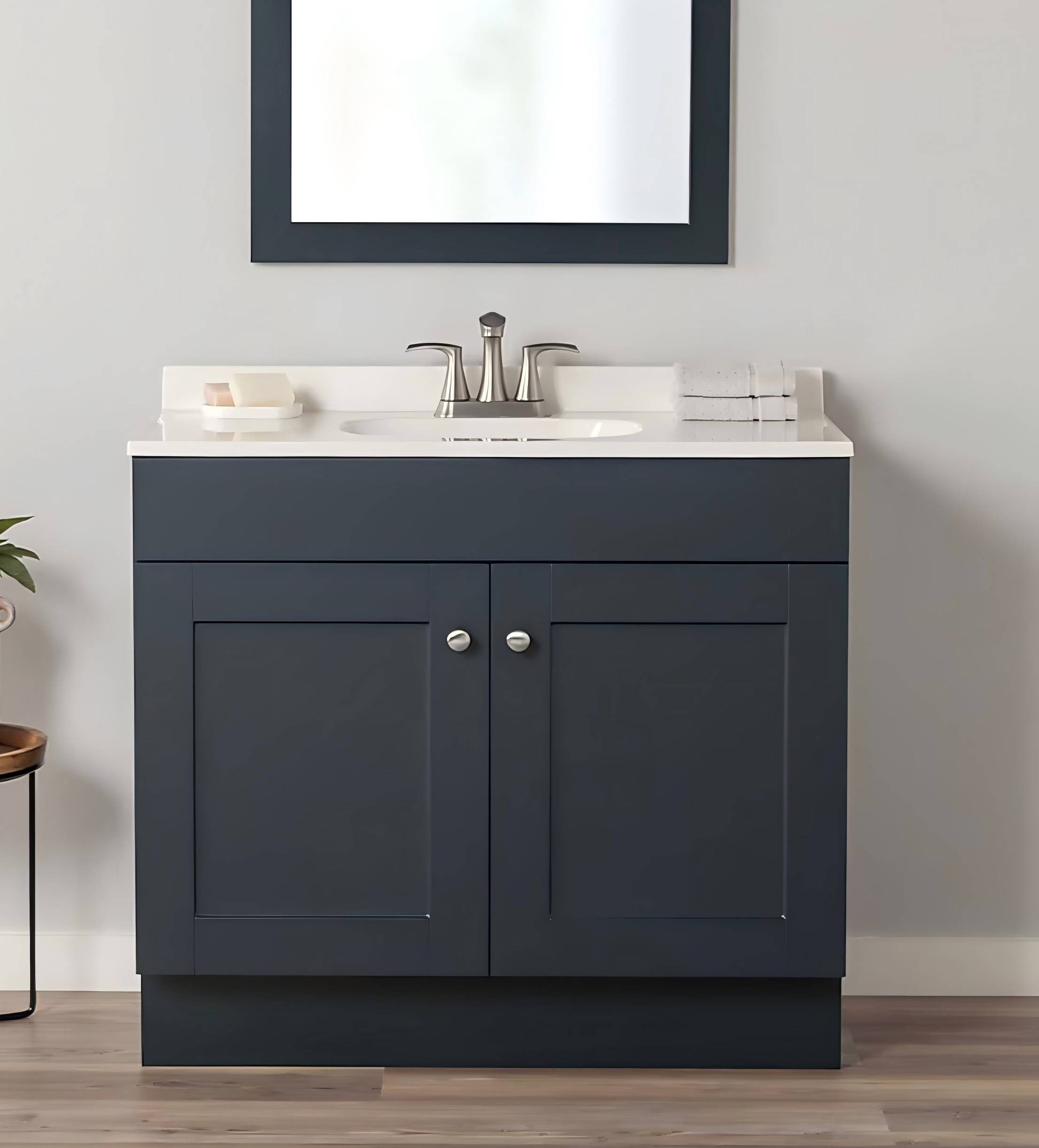 Navy Blue single sink bathroom cabinet