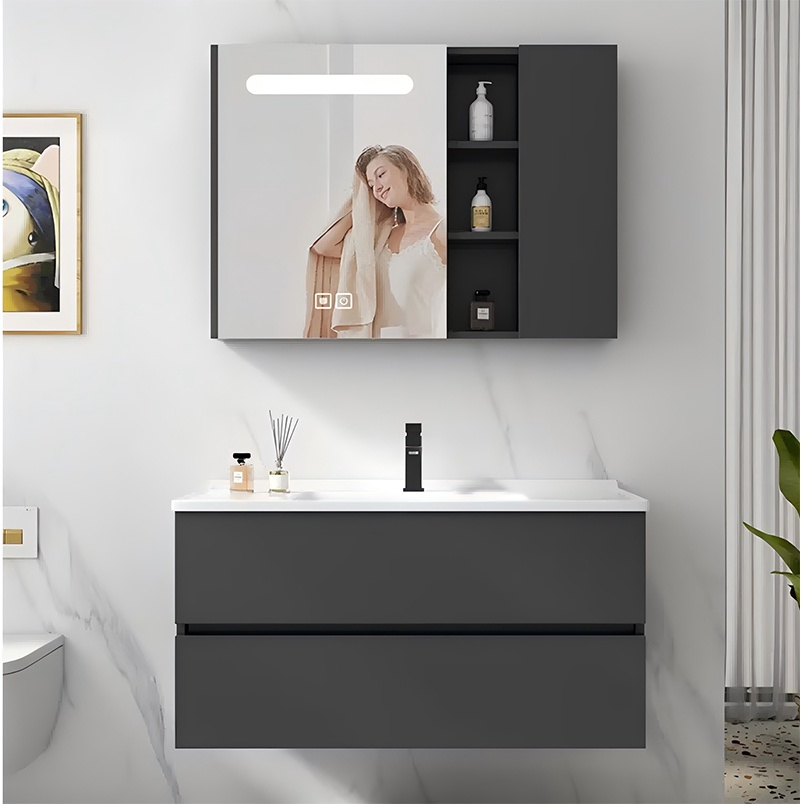 Black  flat floating bathroom cabinet