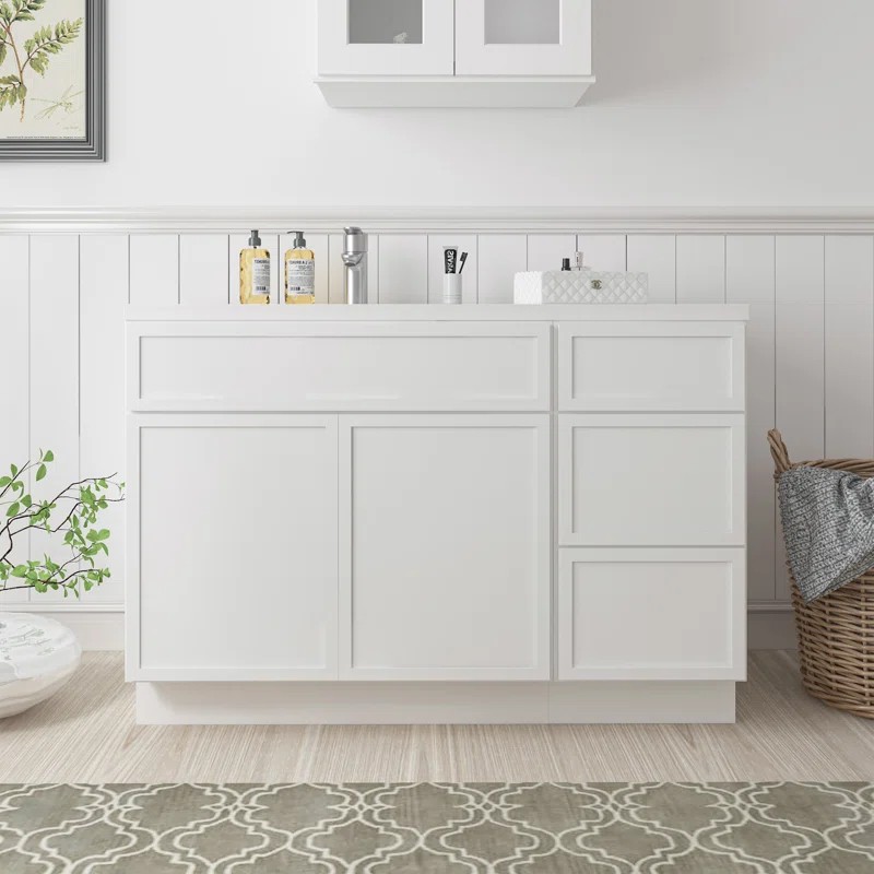 white slim shaker bathroom cabinets