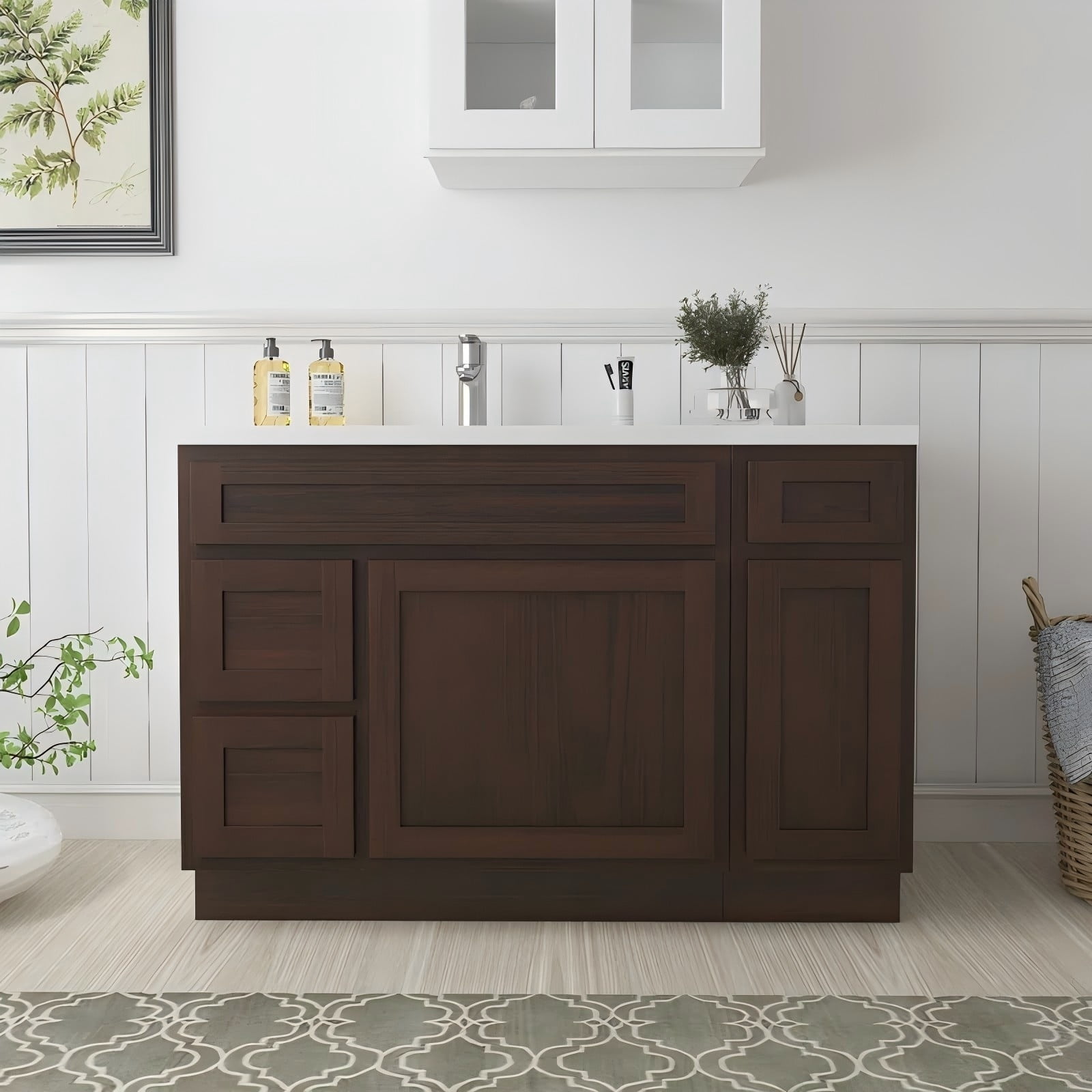 Brown shaker bathroom cabinets